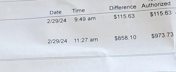 The times are fraudulent,  because I didn't pick up my vehicle until 530pm.