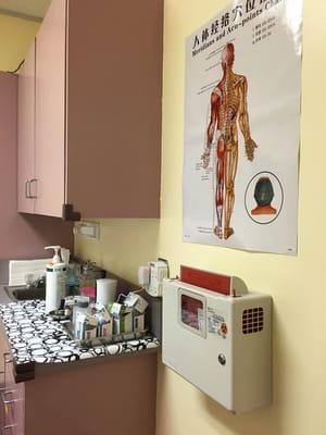 Acupuncture supplies in the treatment room