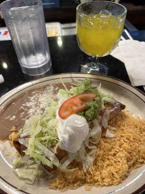 Chicken chimichangas and a mango margarita! Yum!