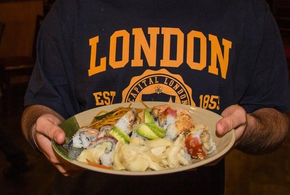 a very well filled plate (his first of 3)