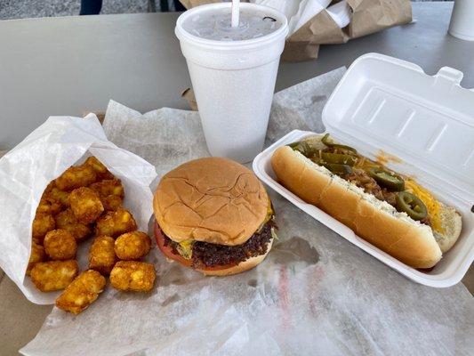 Double Cheeseburger, French Fries, Chili Cheese Dog