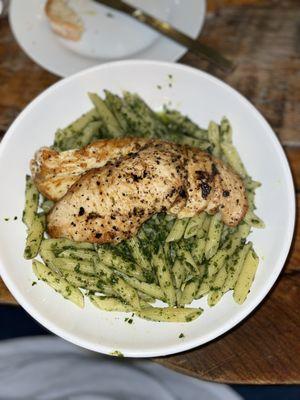 Pesto pasta with penne noodles and chicken