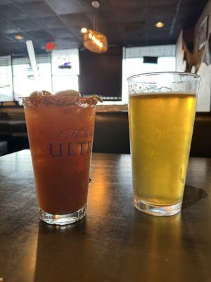 Bloody Mary and draft beer