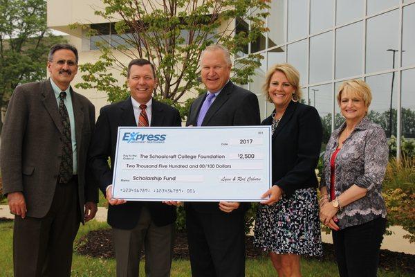 Express gives back to our community. We have donated $3,000 to the Schoolcraft Foundation over the last 3 years.