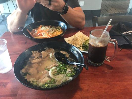 Lunch date with hubby... pho Pho1 Signature Beef Noodle Soup, Mee Ka Tee and Thai Iced Coffee..