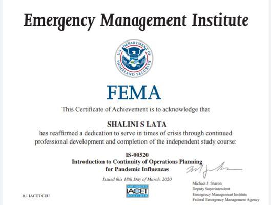 FEMA certification for Pandemic Cleanup