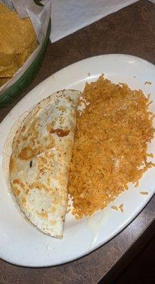 Chicken Quesadilla with cheese rice