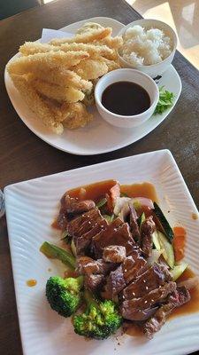 Beef teriyaki and assorted tempura meal