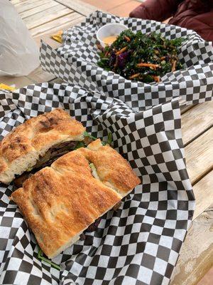 mushroom sandwich on ciabatta and kale salad