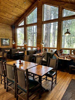 Dining room with large windows to view the beautiful scenery.