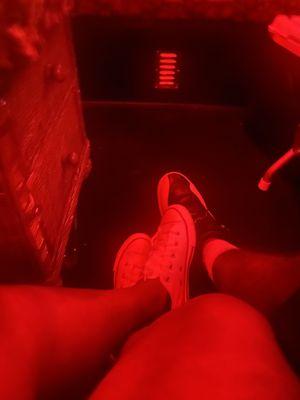 Red lights inside the gondola