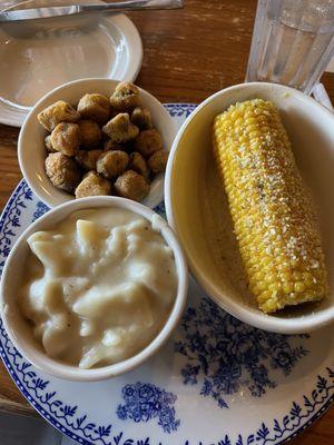 Dumplin's, fried okra and corn on the cob - it was all delicious!