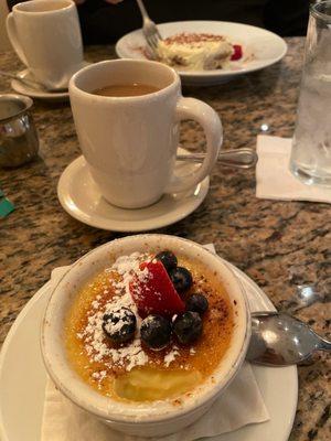 Creek brûlée (gluten free) and my husband tiramisu.