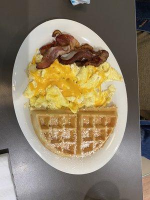 Little Waffle In The Hen House (half waffle) with cheddar cheese.