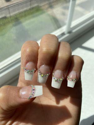 French tip nails with rhinestones! Beautiful!