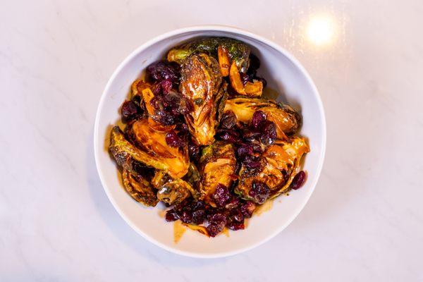 CRISPY BRUSSELS - pomegranate dijon dressing