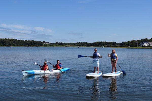 Family kayaking and paddle boarding from Bass River Kayaks