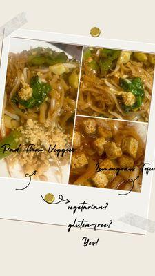 vegetarian? 
gluten-free?
Yes!
 

Pad Thai Veggies & Lemongrass Tofu!