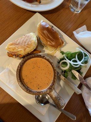 Garlic/Brie burger and tomato/blue-cheese bisque (both were specials of the day) $15 total 7/2021