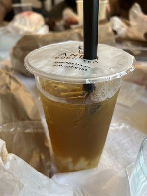 Honey jasmine tea with lychee jelly