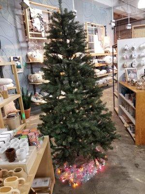 An unusually decorated Christmas tree.  There were several like this here.