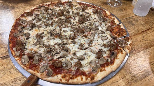 Sausage and Mushroom Thin Crust 16" Pizza