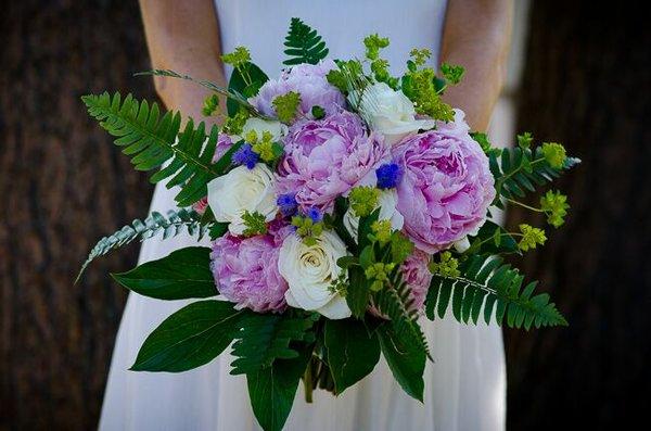 Spring bridal bouquet with peonies.