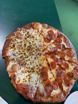 Half pepperoni half cheese