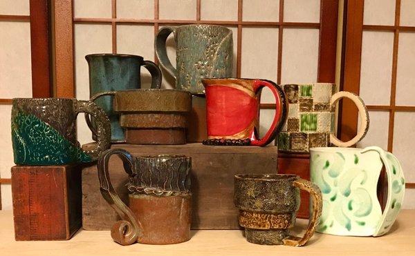 Clay slab built mugs