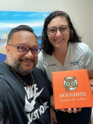 Dr. Dalton Toliver and her sweet treats delivered from Doughfee! :)