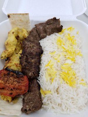 Mixed Koobideh Plate (ground beef & chicken skewer)