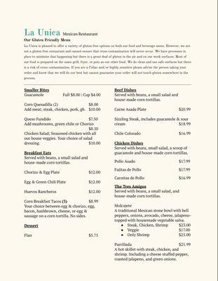 Our Gluten Friendly Menu