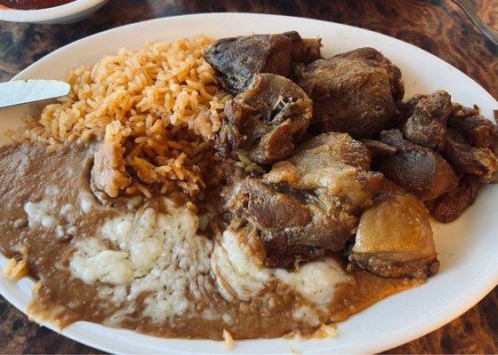 Fried Carnitas Dinner Plate.  Lots of fat, decent flavor.