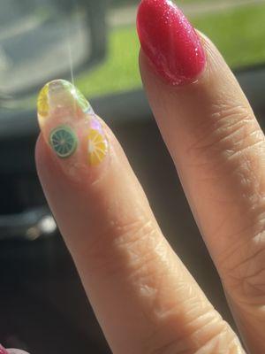 Love the tropical fruit nail MiMi created.