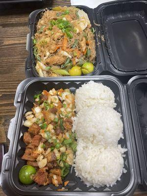 Pancit Bihon & Crispy Pork Sisig