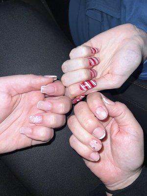 Bill- candy cane nails  Thu- snowflake and ornaments Katie- snowflake