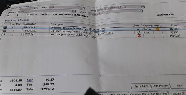 Customer Invoice for Repair