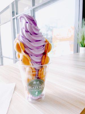 Bubble Egg Waffle with Ube Soft-Serve