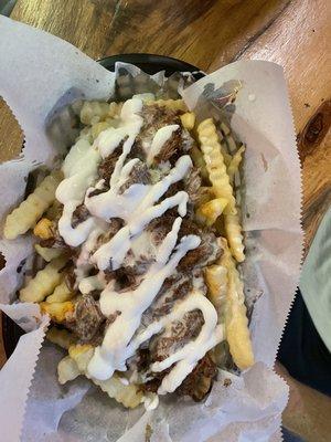 Nacho fries with barbacoa