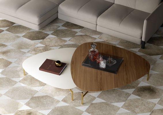 Finsbury Low Coffee Table (Almond / Brass) & Finsbury High Coffee Table (Walnut / Brass)