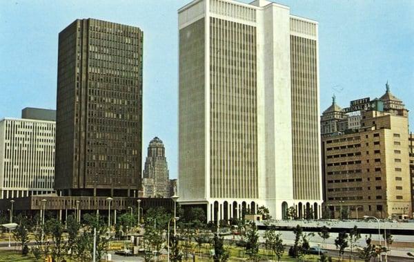 Minoru Yamasaki, architect; M&T Bank building, center; 1964.  Yamasaki was also the architect of NYC's World Trade Ctr towers.