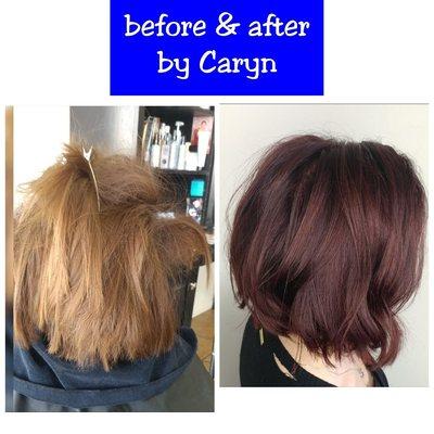 Cherrycola color, lob haircut by Caryn