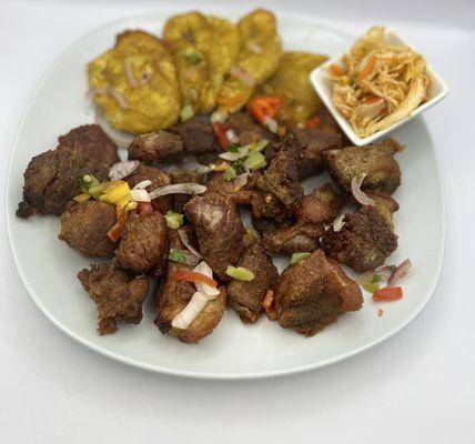 Warrior fried pork or Tasso goat with plantains