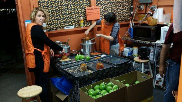 My favorite station booth at the Haunted house. ~ Carmel apples. #hauntedhouse, #Candlelighters, #Happyhalloween