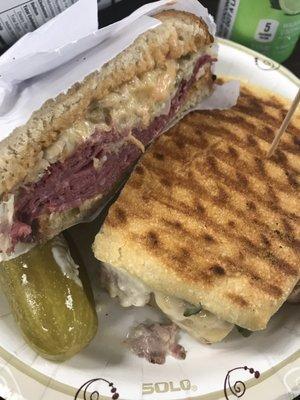 1/2 of a Ruben resting on 1/2 of a Cuban (a friend and I went halfsies)