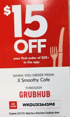 JJ Smoothy offers GrubHub delivery!