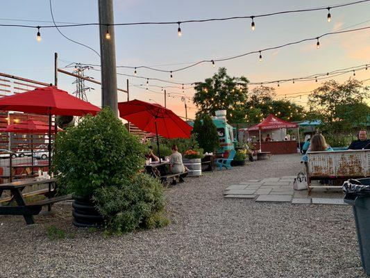 Beer garden at sunset