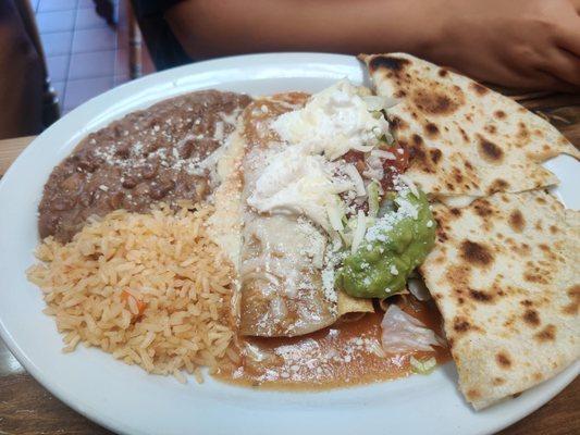 Combo with taquitos, enchilada and quesadilla (those beans) need a shoutout