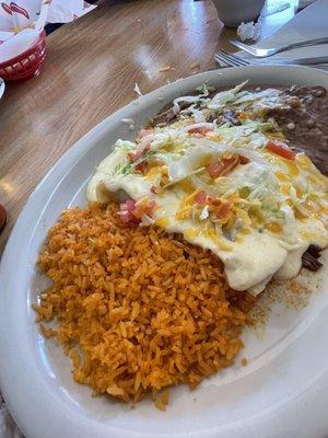 Shredded beef enchiladas with crema sauce