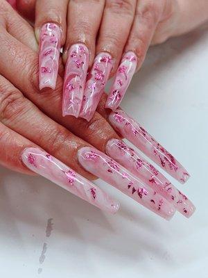 Extremely long off white with pink marble